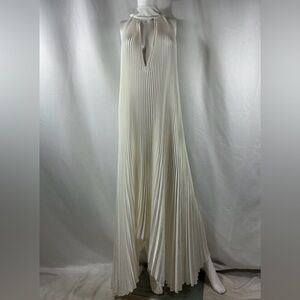 L’Idee Elegant Pleated Halter Maxi Dress in Ivory